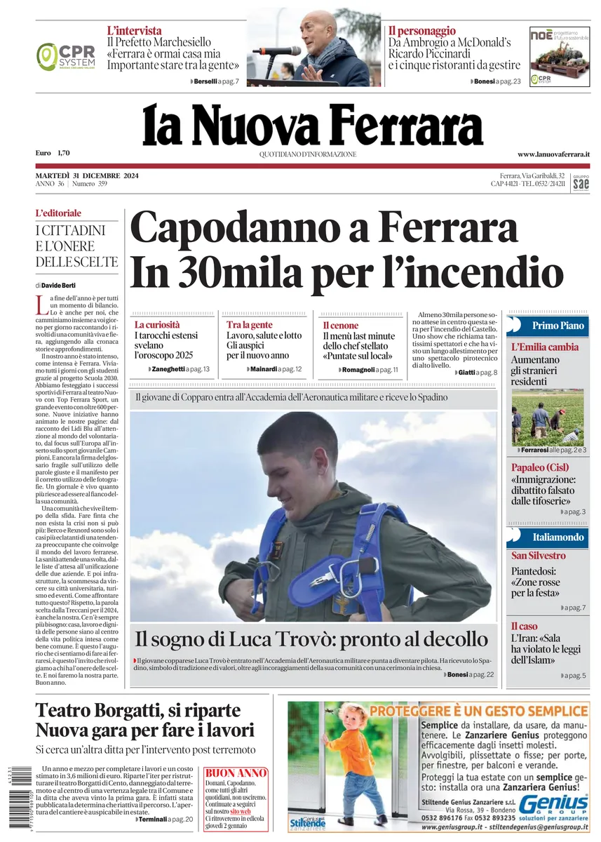 Prima-pagina-nuova ferrara-oggi-edizione-del-2024-12-31